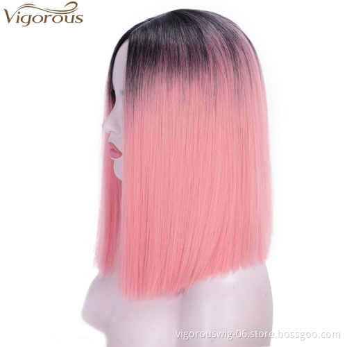 Vigorous Straight Short Blunt Cut Bob For Black Women 2 Tone Ombre Color Middle Part  Brazilian Cosplay Wig Wholesale Price